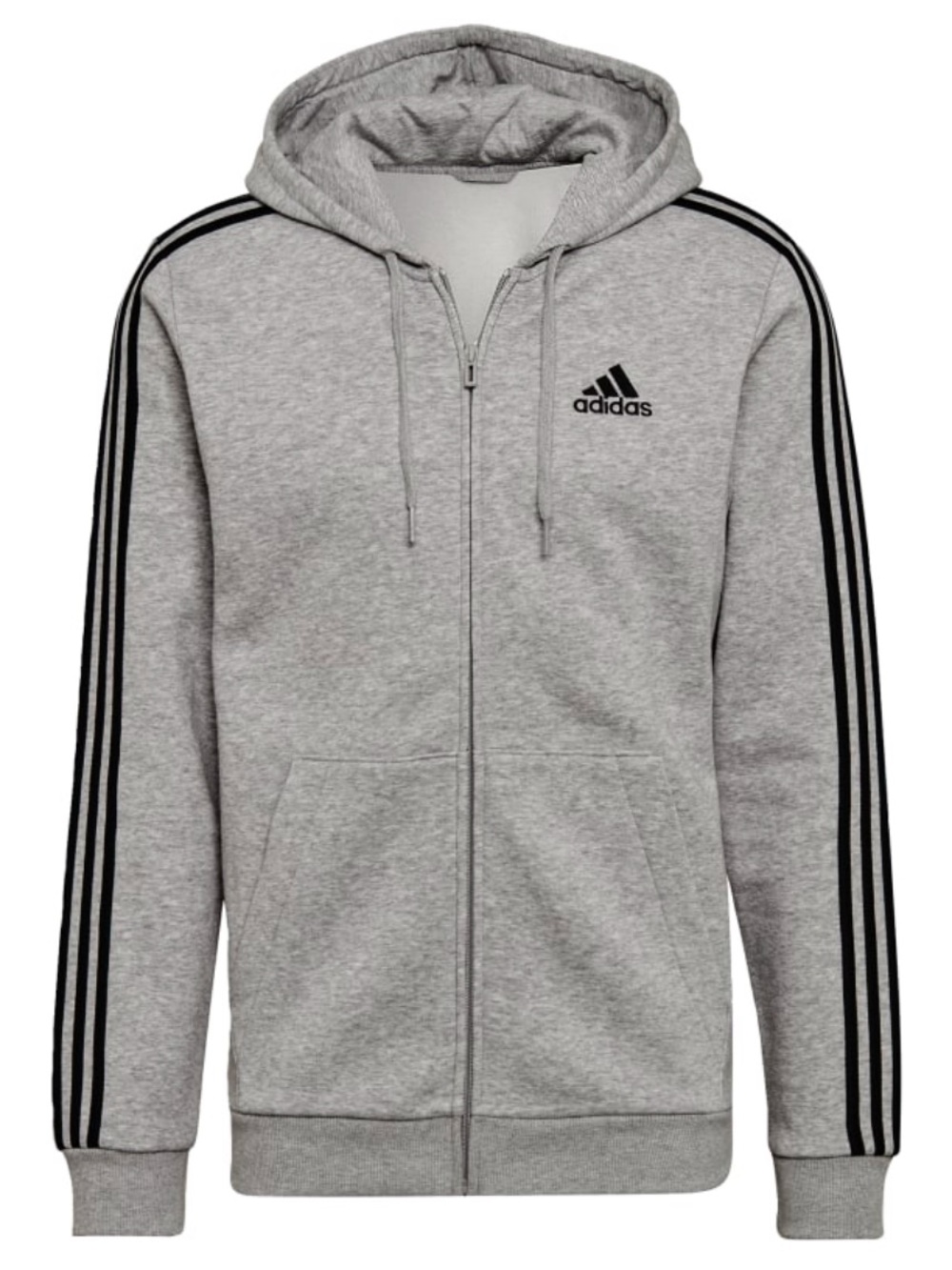 adidas Men's Essentials 3-Stripes Full-Zip Fleece Grey Heather size XL